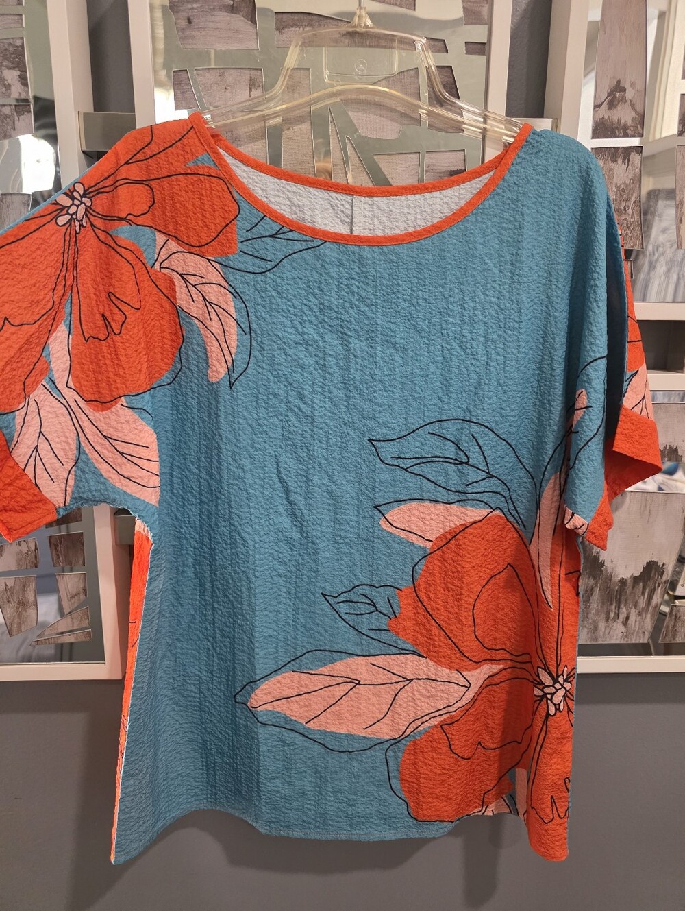 Bright Floral Short-Sleeve Top - Teal & Orange